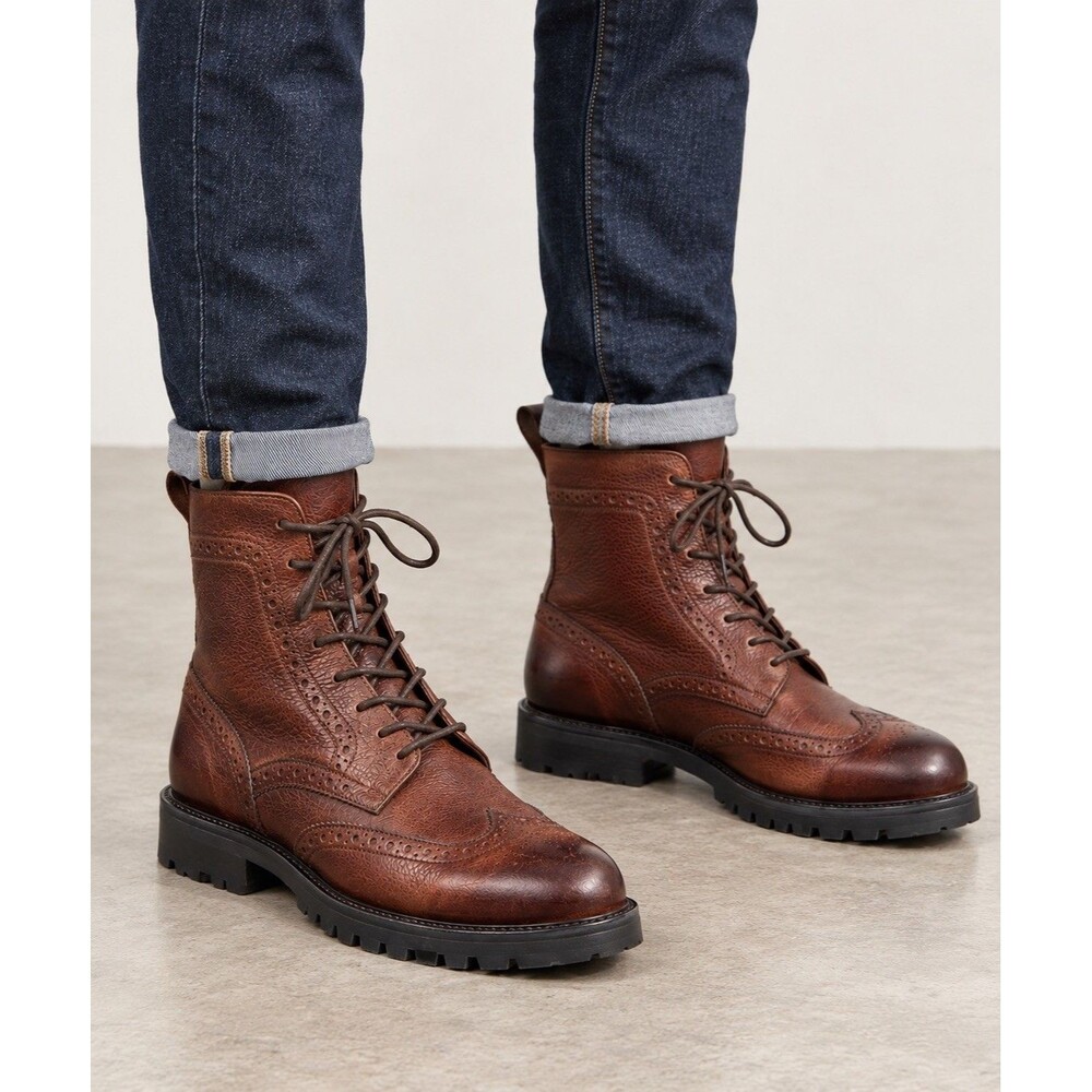 Frye Earl Wingtip Boots Mens 11 D Brown Leather Brogue Lace Up 3484138